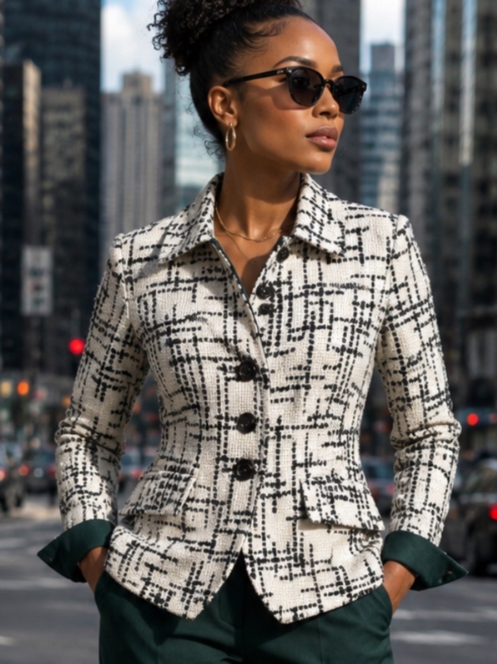 Roberto Quaglia Cream & Black Tweed-Style Blazer